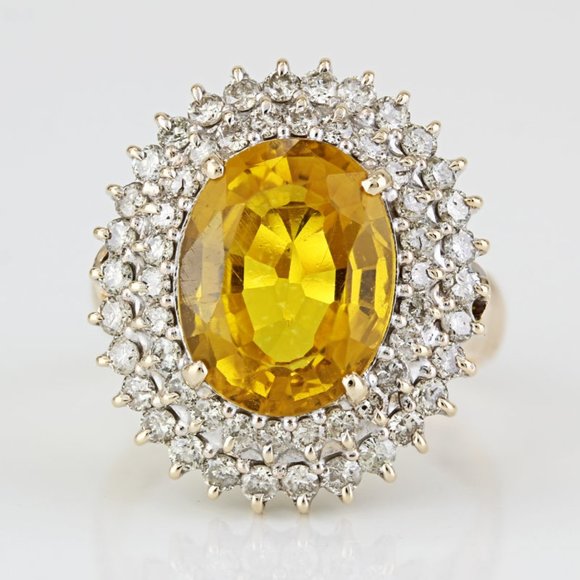 10k Yellow Gold Citrine Gemstone & Diamond Halo Anniversary / Cocktail Ring - Picture 4 of 6
